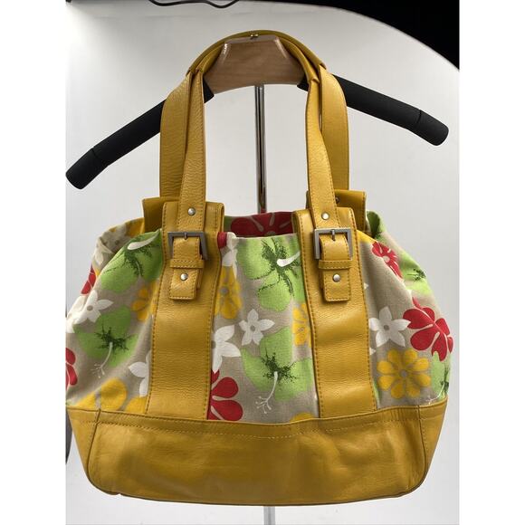 Audrey Brooke Handbags - Audrey Brooke Leather Shoulder Bag Yellow Floral Hobo Slouchy
